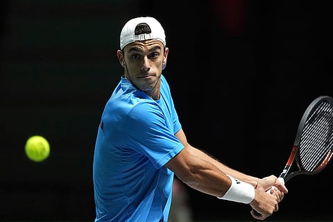 Davis Cup Tennis, Argentina vs Canada: Argentina's Francisco Cerundolo in action against Canada's Denis Shapovalov
